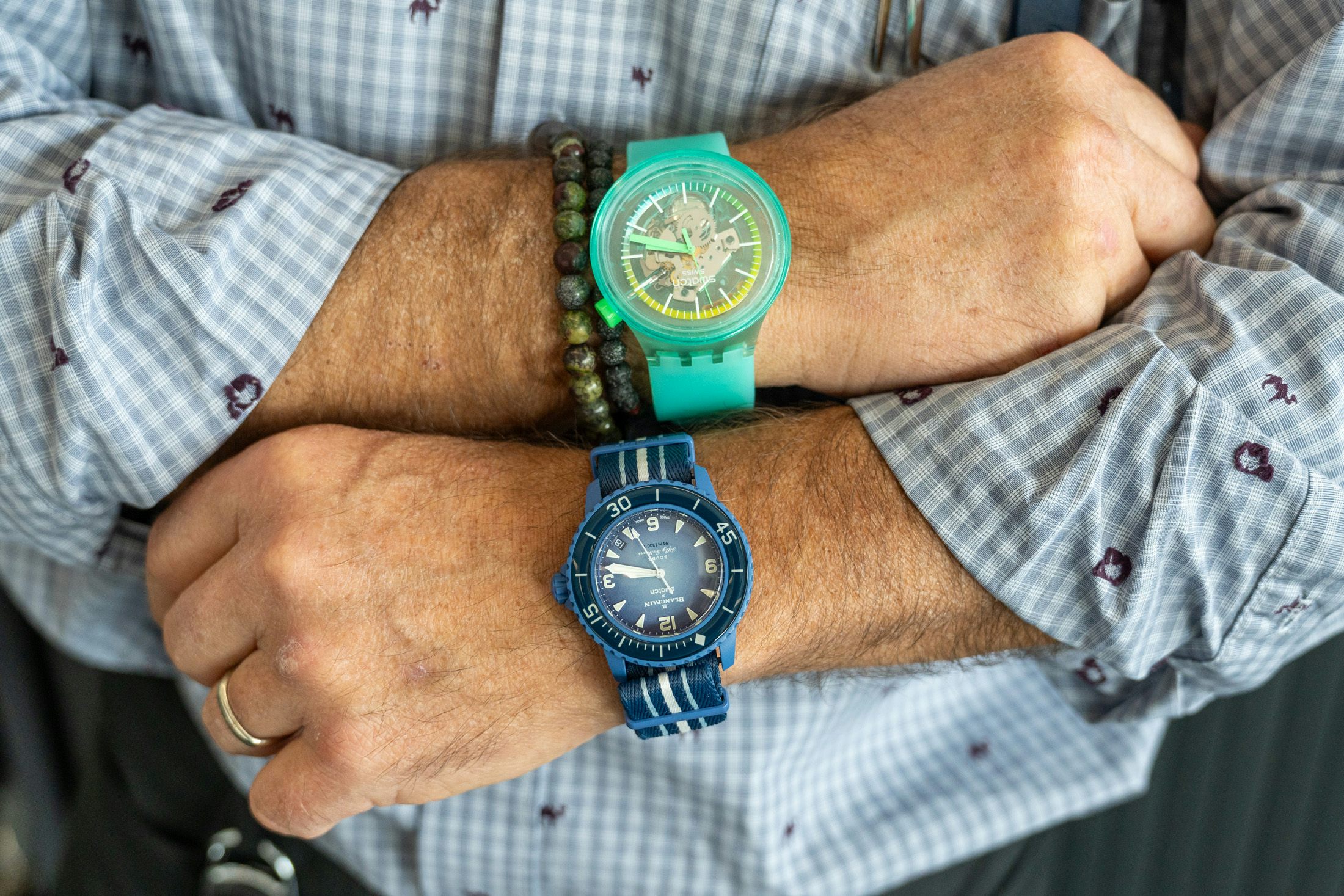 a swatch on a person's wrist