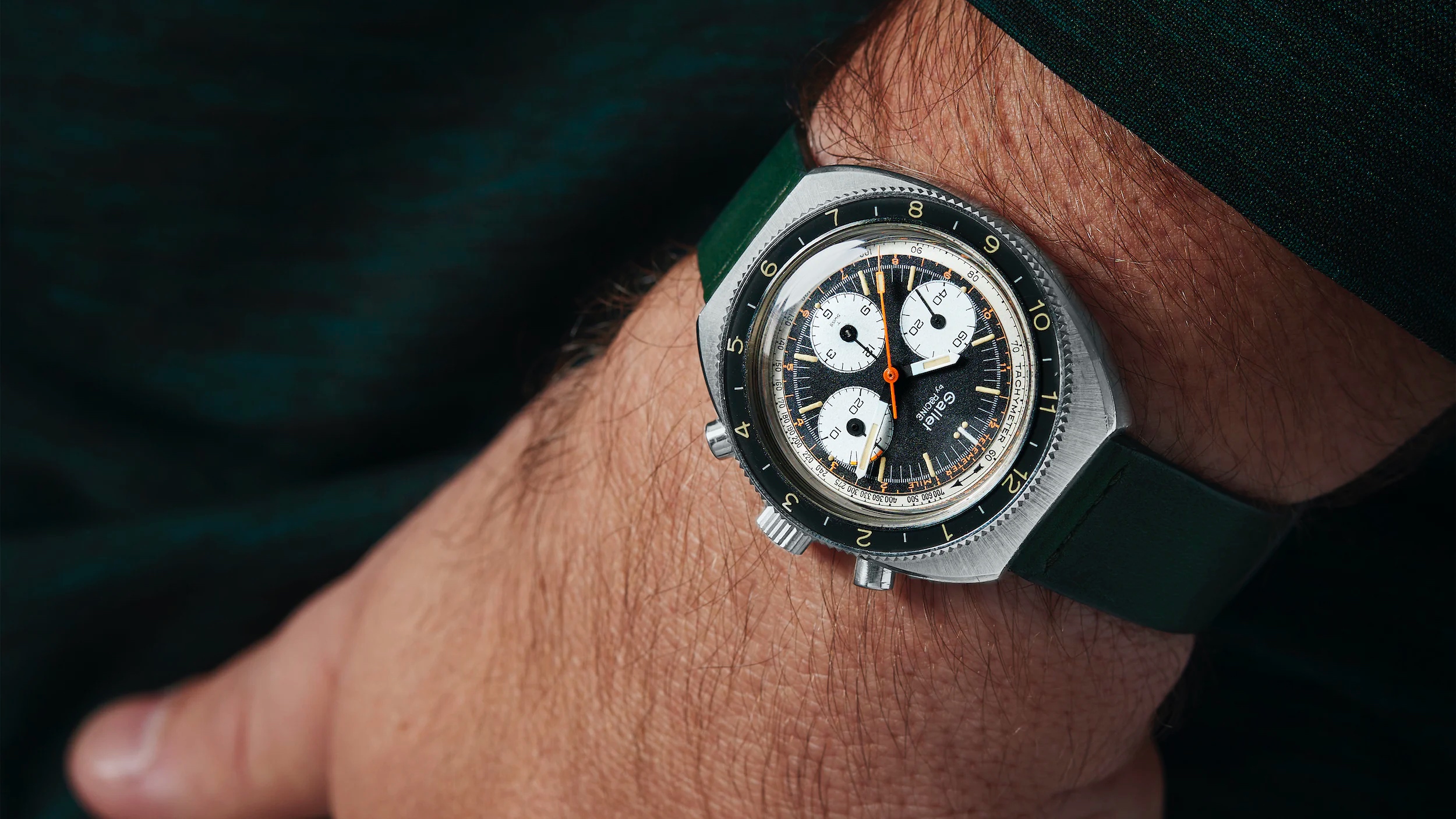 A vintage Gallet By Racine chronograph on the wrist