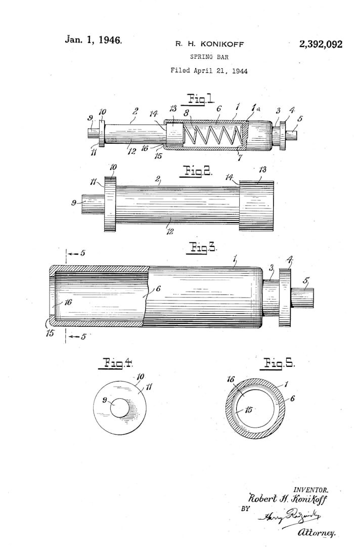 Konikoff spring bar patent 1946