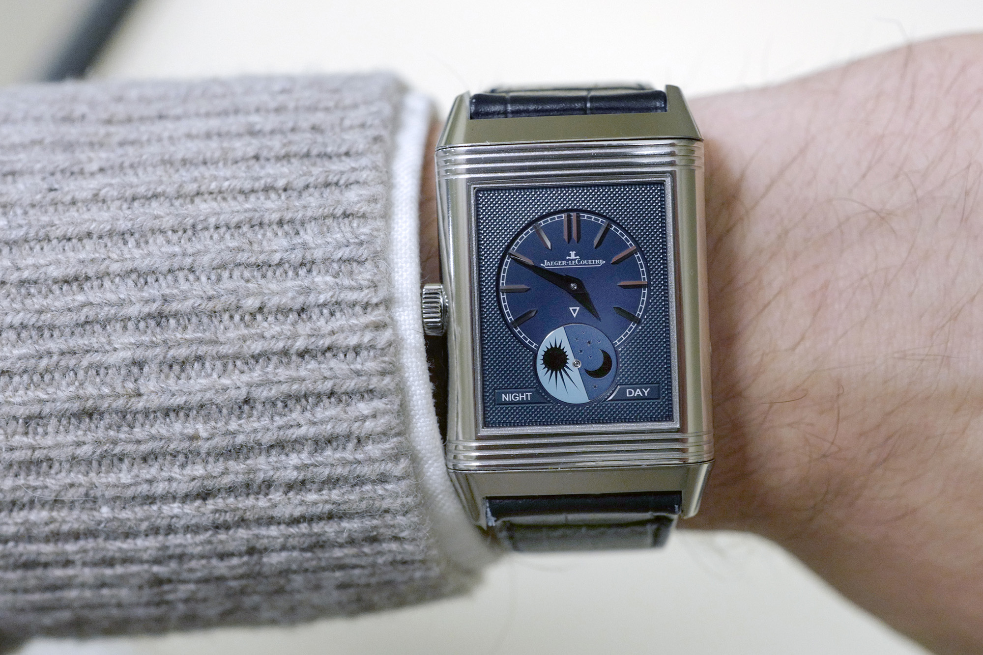 Jaeger-LeCoultre Reverso Tribute Moon home time wristshot