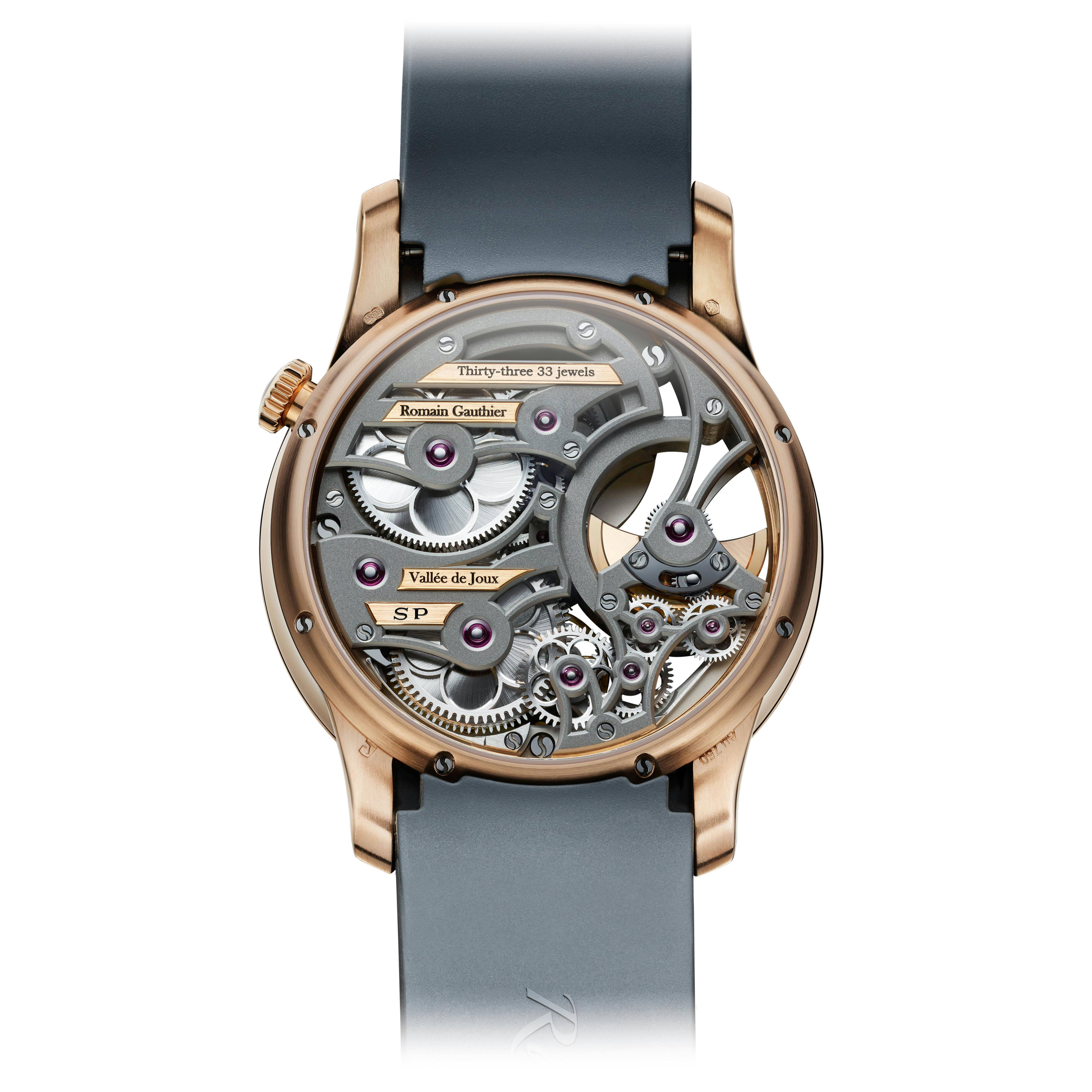 レッドゴールド製のインサイト・マイクロローター・スケルトンのスペシャルオーダーピースの裏側