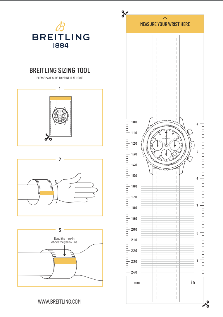 ブライトリングの手首サイズ測定用ガイド