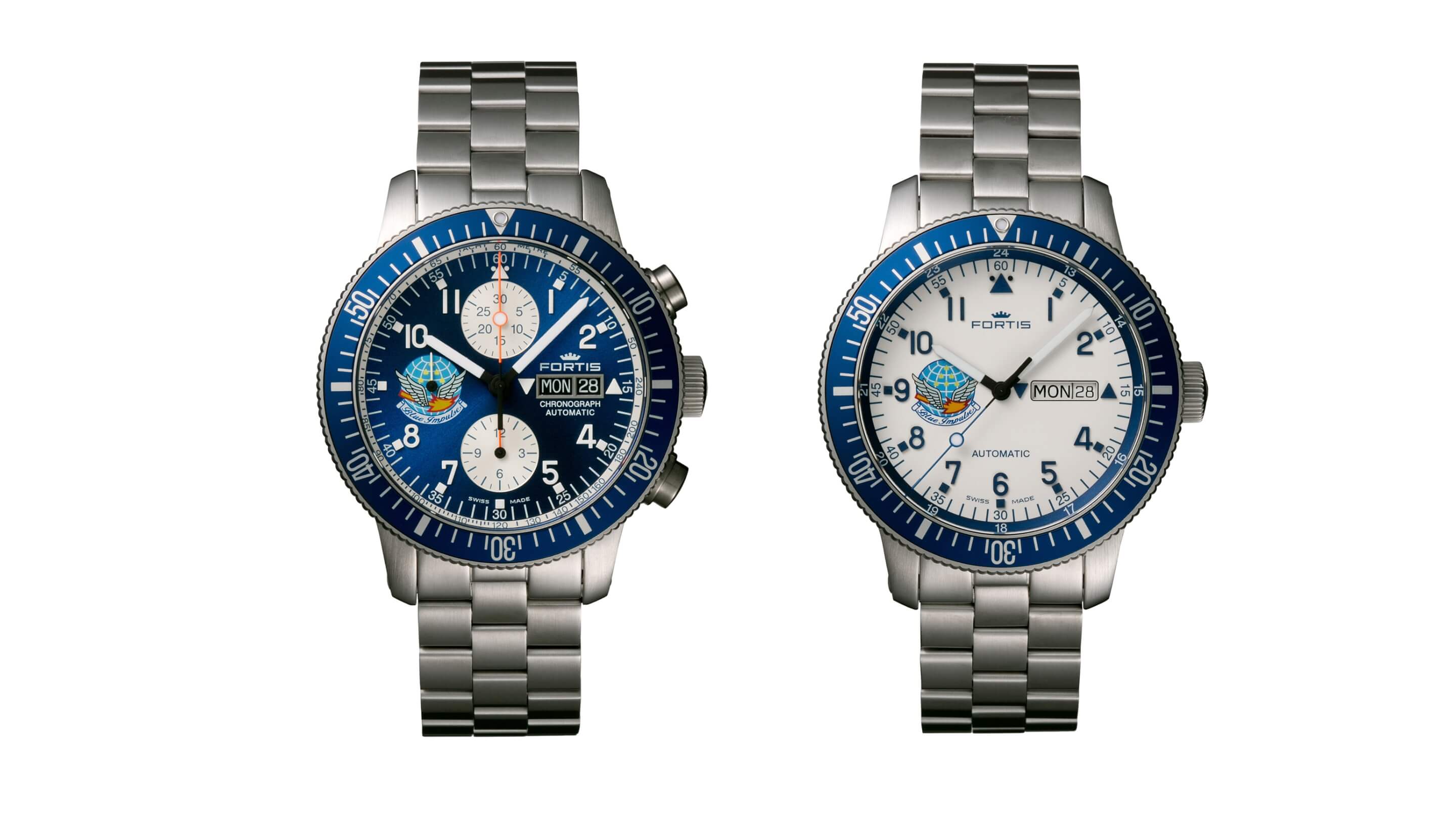 フォルティス FORTIS ブルーインパルス 638.10.11M.BI クロノグラフ 自動巻き 腕時計 SS シルバー 美品