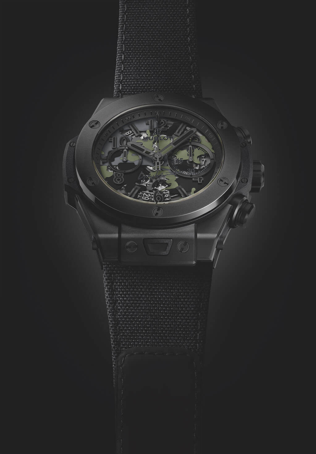 ウブロ　ビッグ・バン カモ ヨウジヤマモト ブラックファブリックストラップ