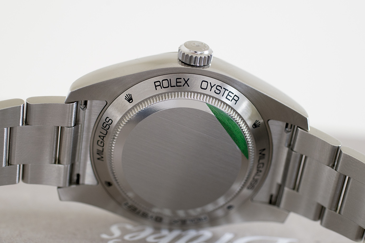 rolex milgauss z-blue caseback