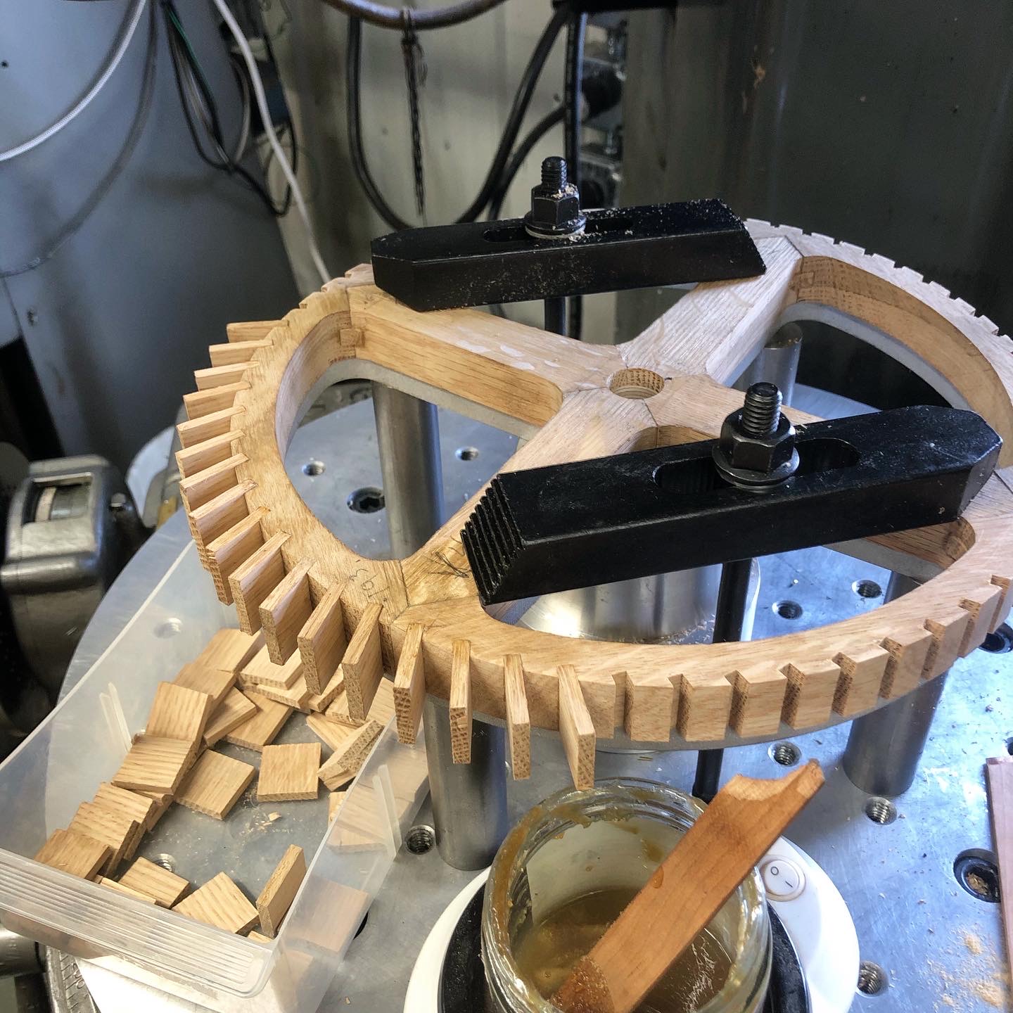 An escape wheel, in progress.