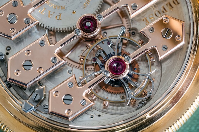 Girard Perregaux observatory tourbillon pocket watch, balance and cage closeup