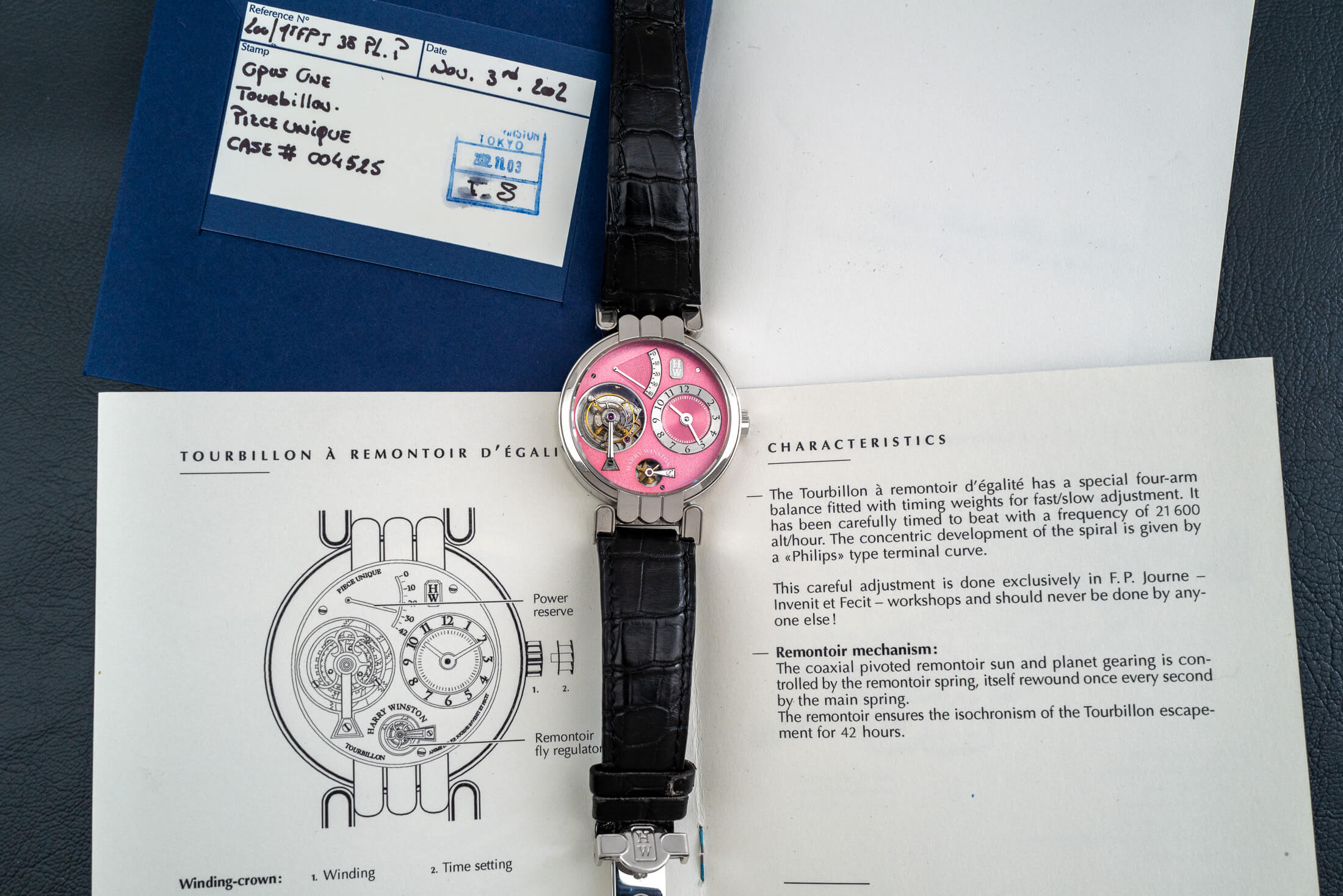 ハリー・ウィンストンとF.P.ジュルヌによるオーパス1 トゥールビヨンのピンクダイヤルと付属品