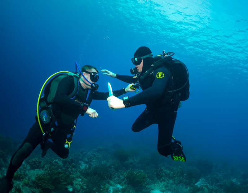 The author and friend reenact a Thunderball fight scene.