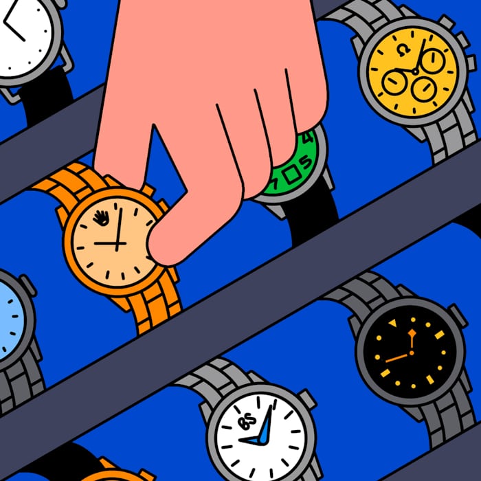 Illustration of a hand selecting a watch