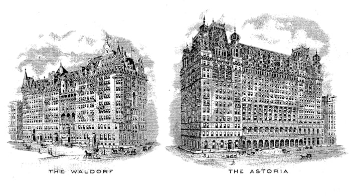 waldorf and astoria hotels 1916 postcard