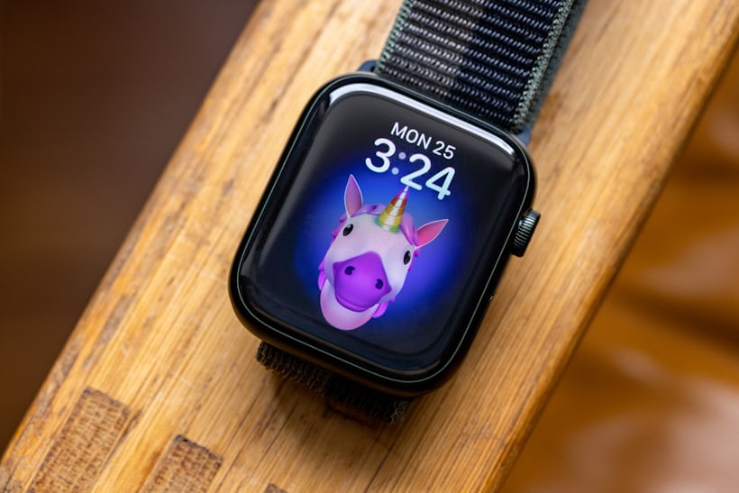 The Apple Watch Series 7 with Unicorn emoji face