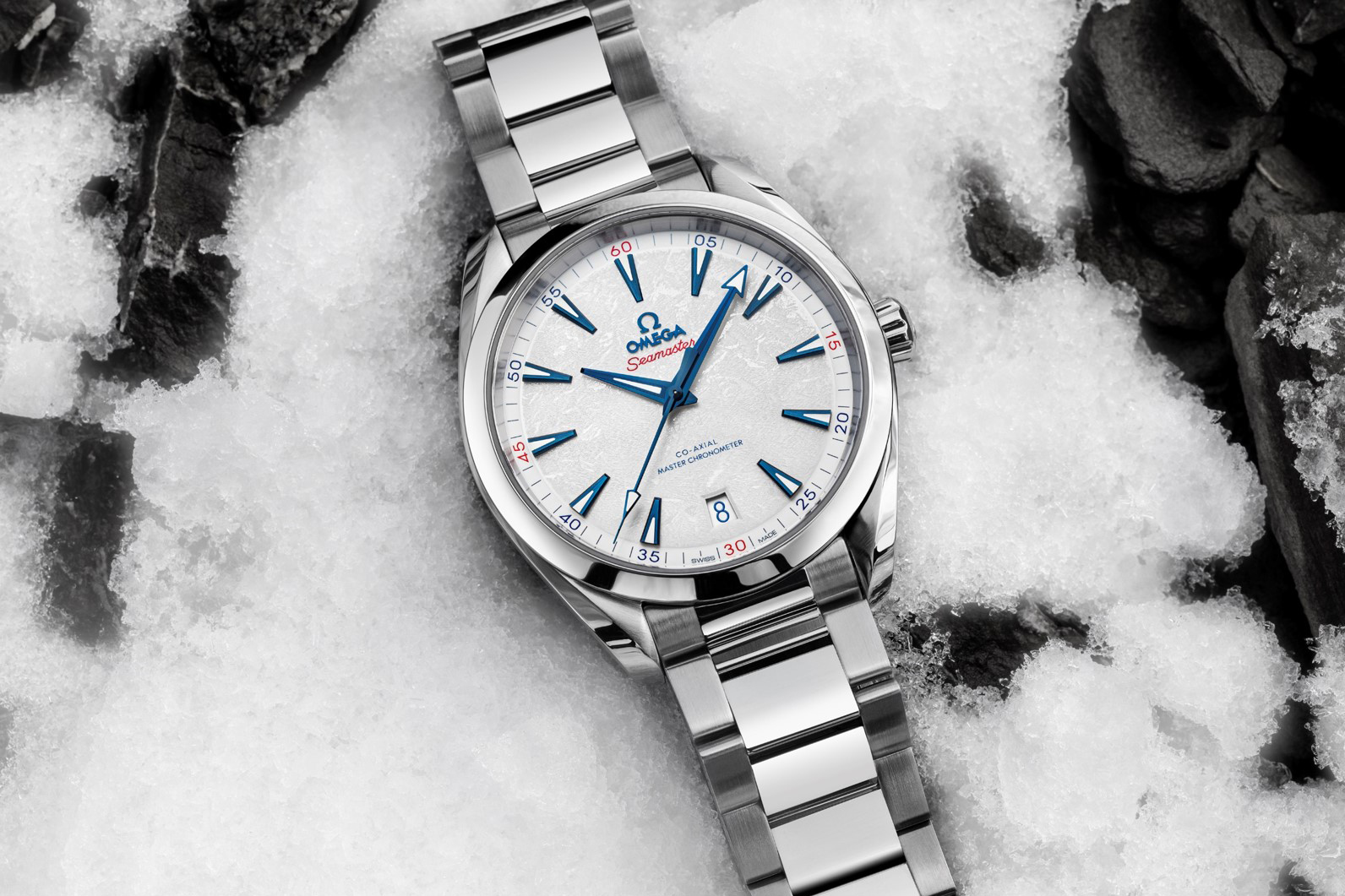 The Omega Seamaster Aqua Terra Beijing 2022 in the snow