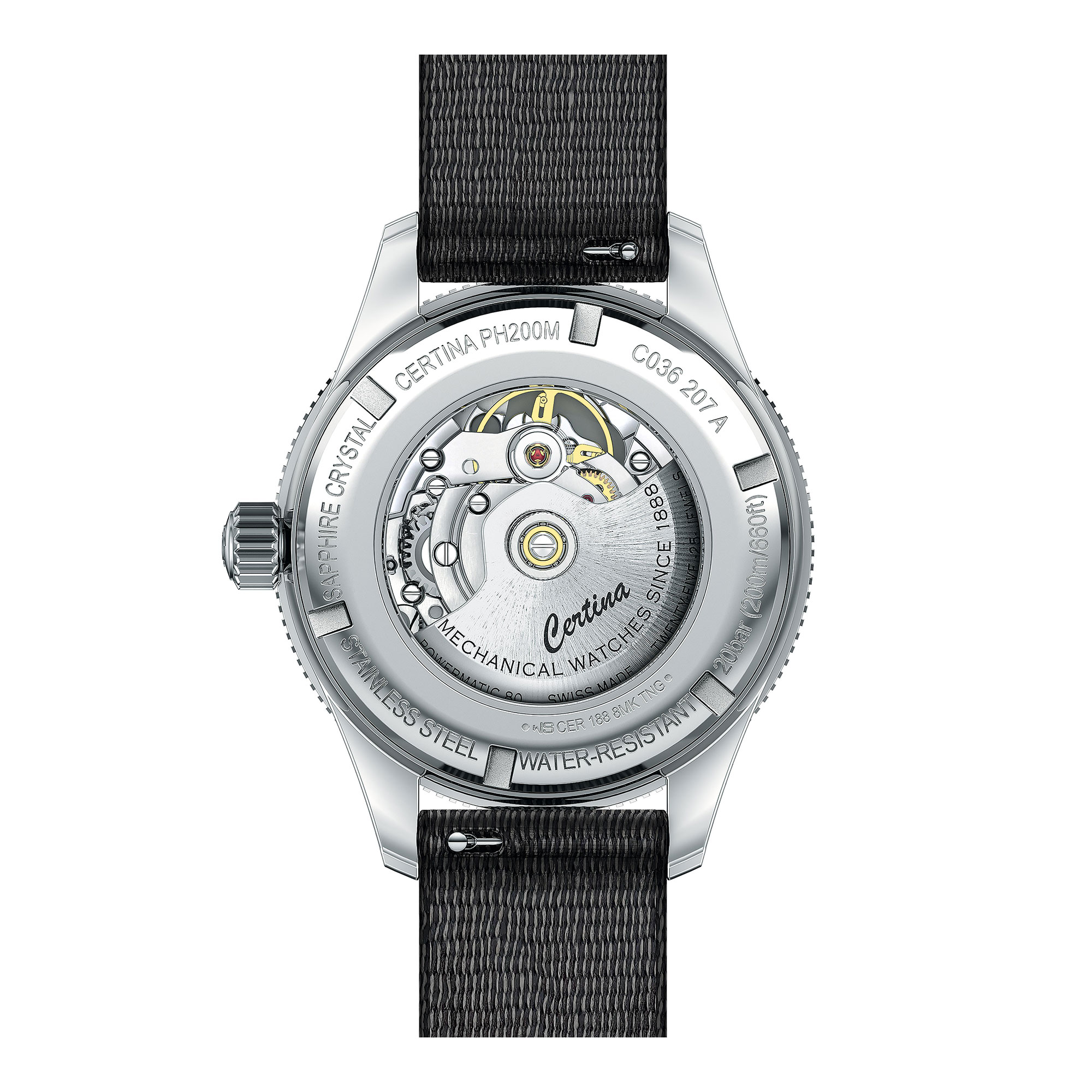 Certina caseback on white background