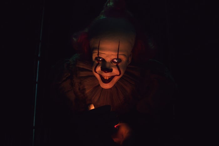 Pennywise the clown in lowlight. 