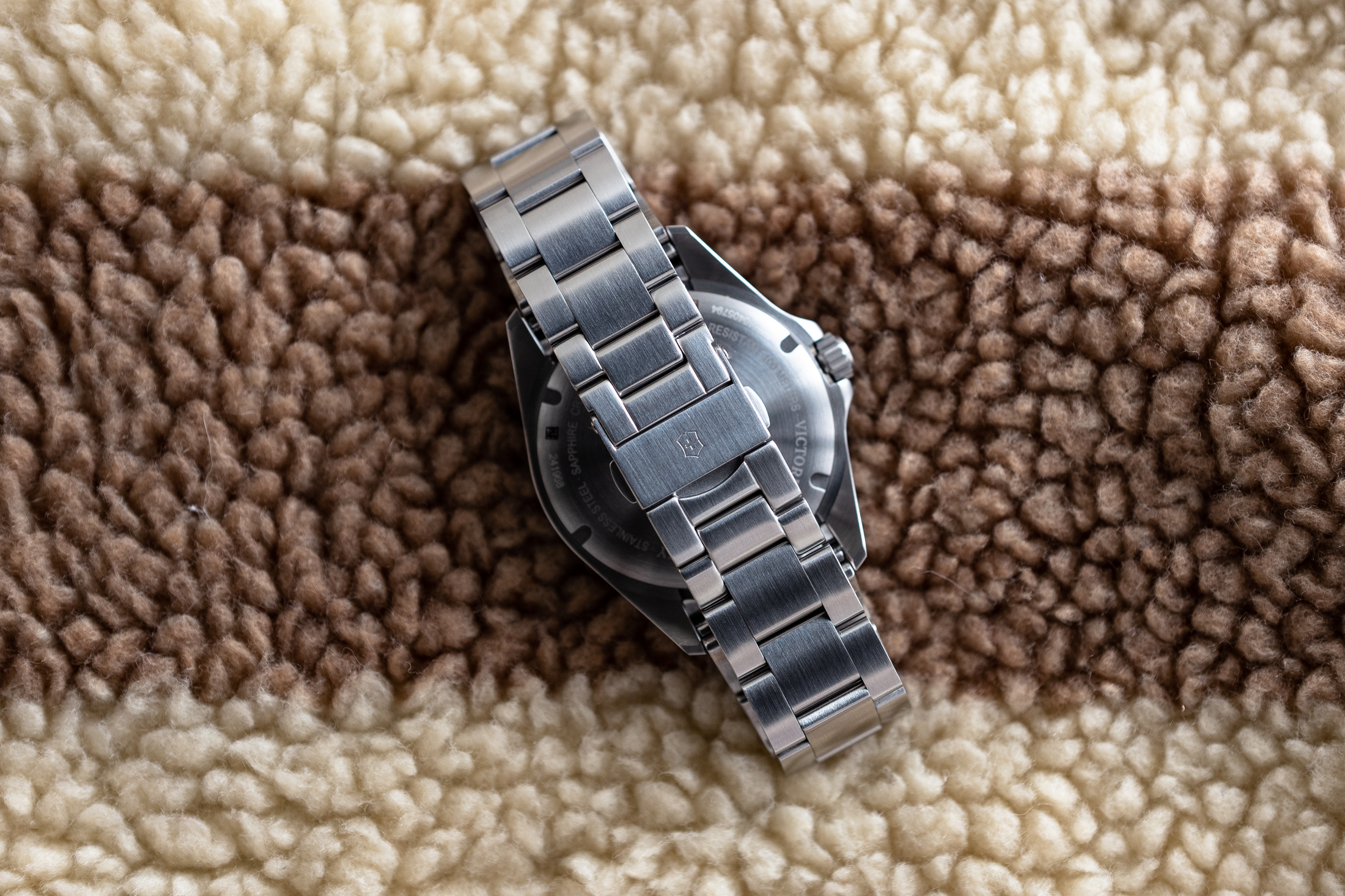 The caseback and bracelet of the Victorinox Heritage