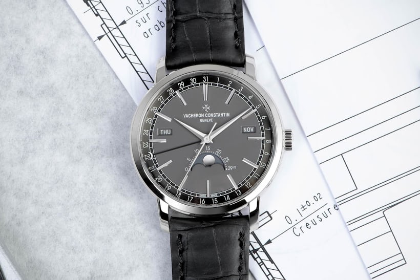 Vacheron Constantin Traditionnelle Complete Calendar in white gold, dial view