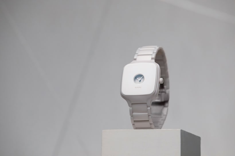 White Rado watch on a white background