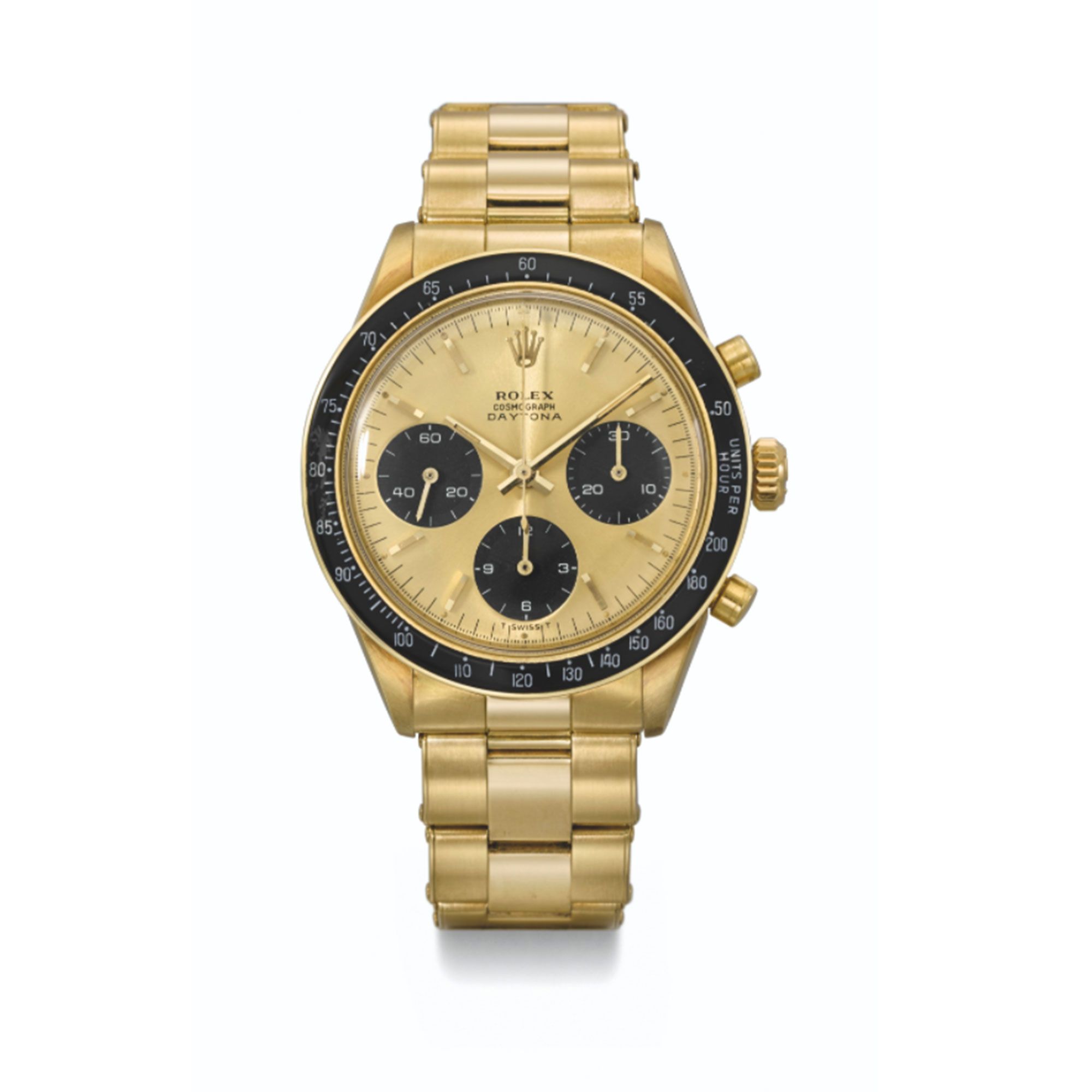 Gold Rolex Daytona on white background