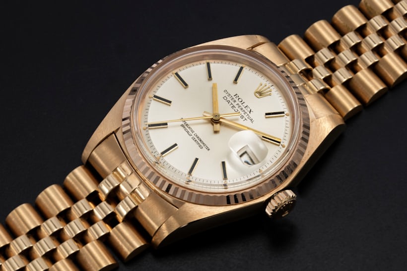 Photo of a solid gold Rolex Datejust 1601 on a jubilee bracelet