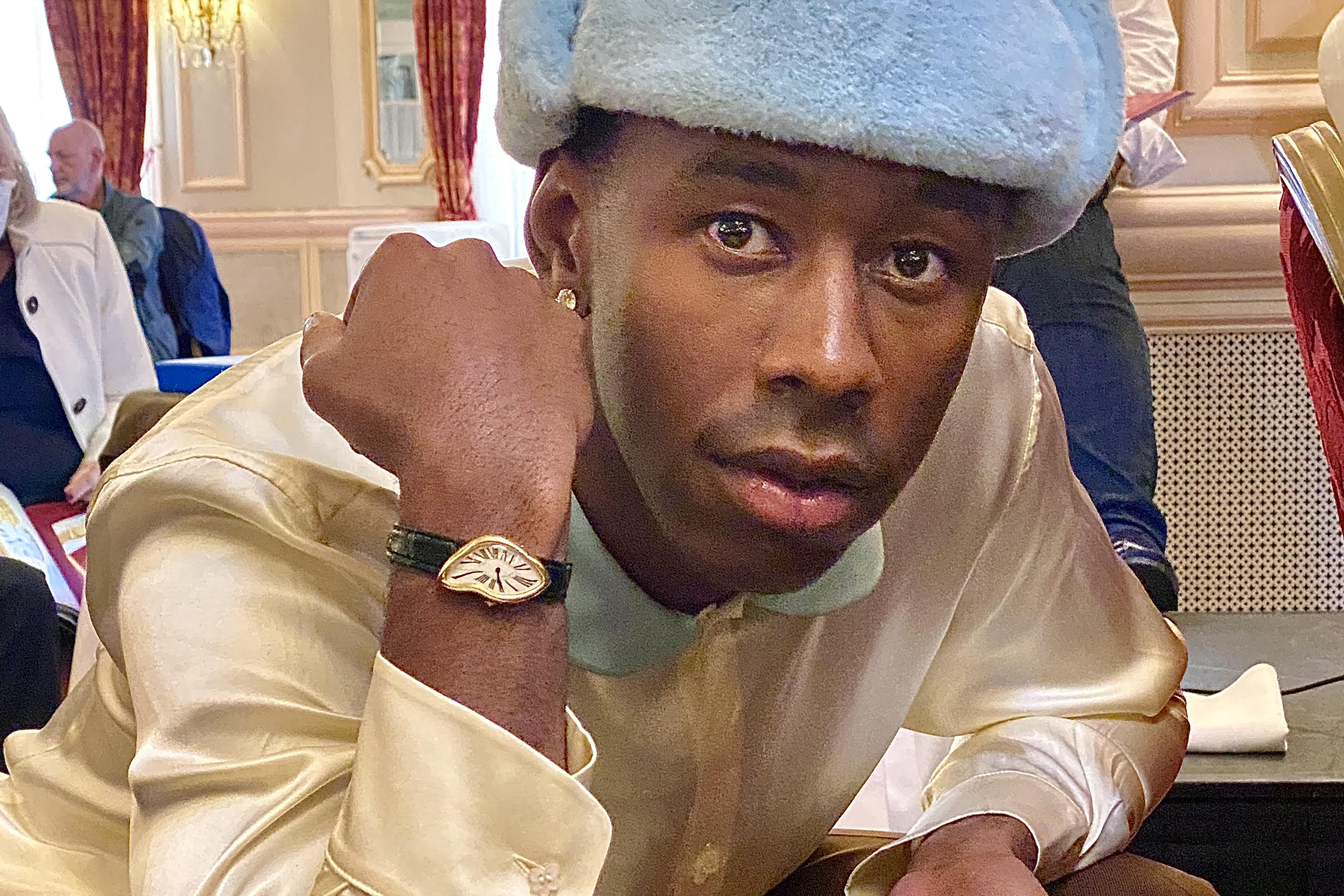 Tyler, the Creator wearing a Cartier Crash watch 