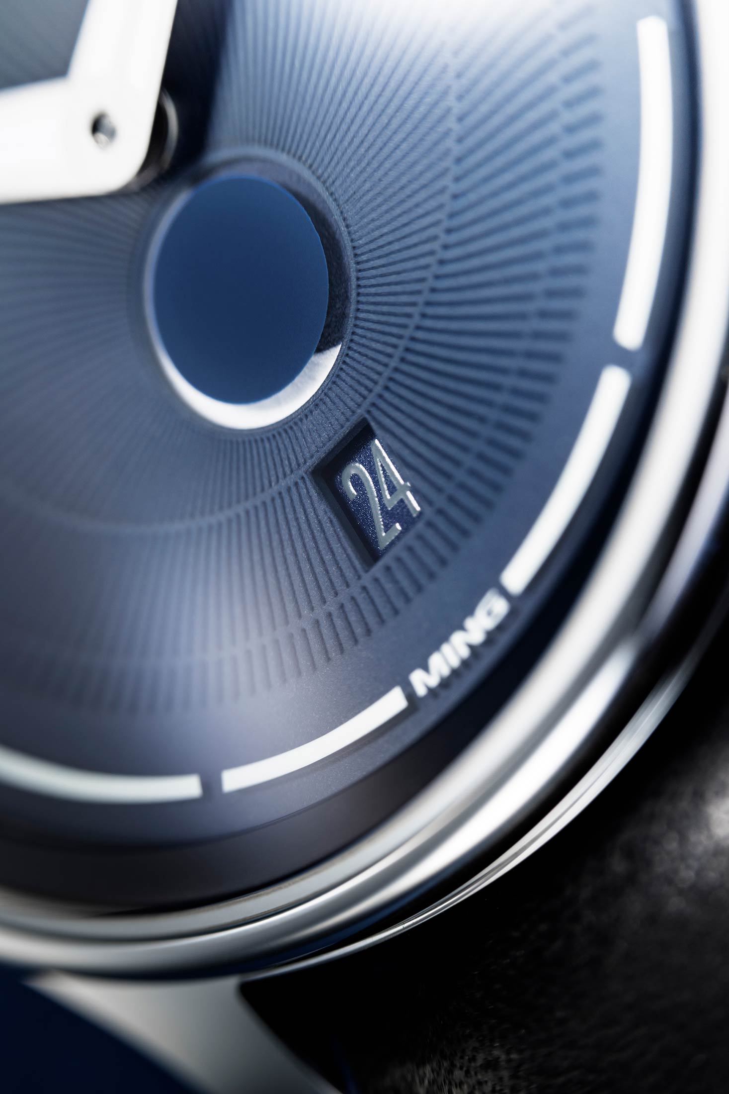 The Ming 37.05 Moonphase Date, date window closeup