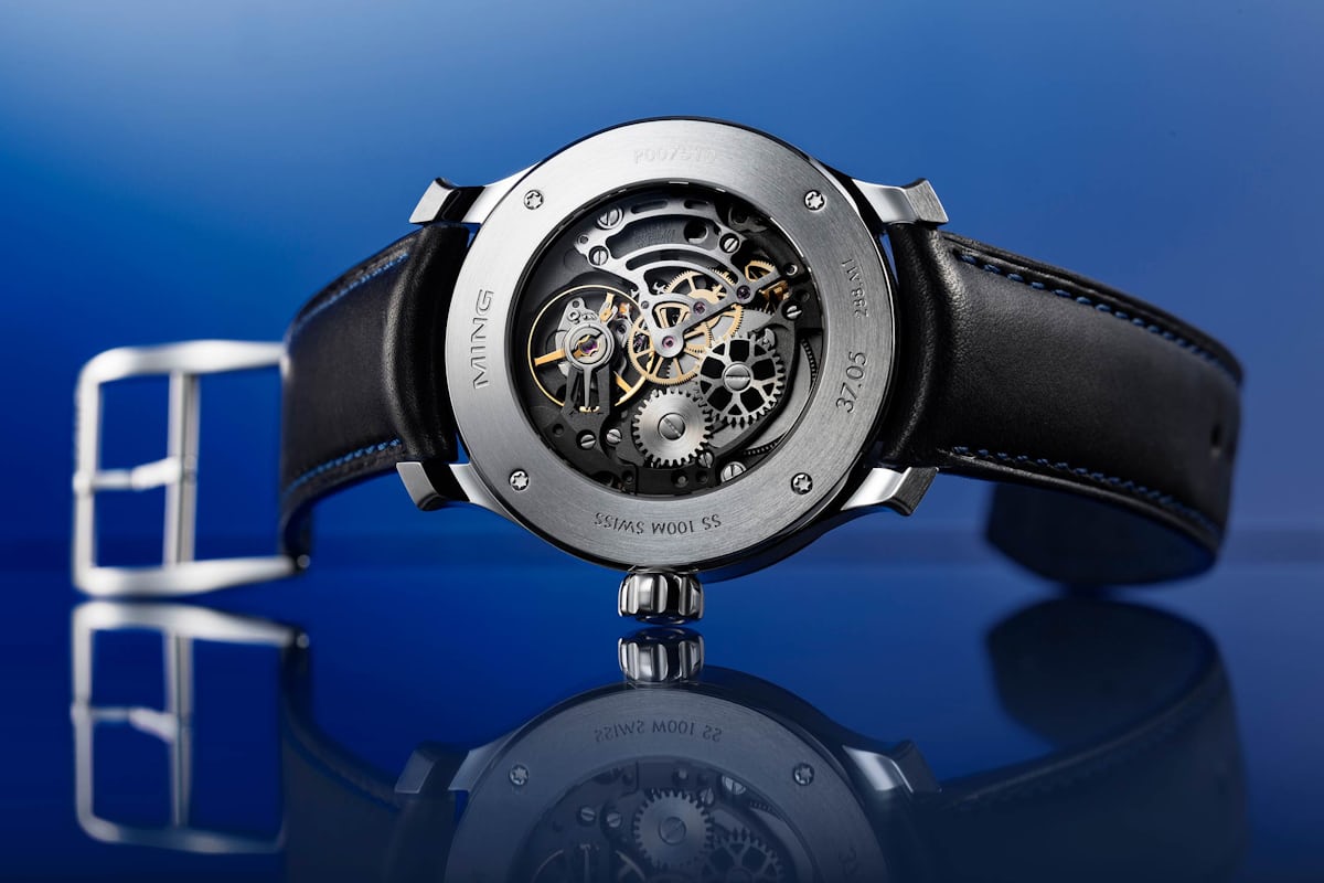 The Ming 37.05 Moonphase Date, movement seen through caseback