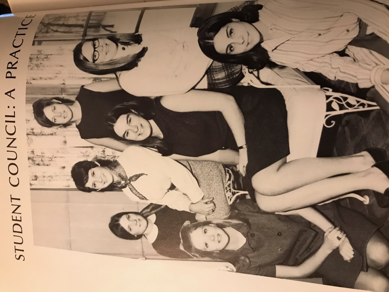A black and white photo of a group of women