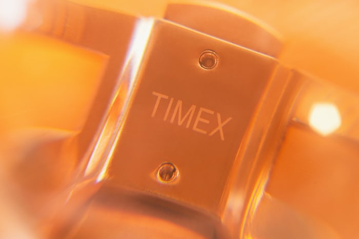 The Timex logo on a watch