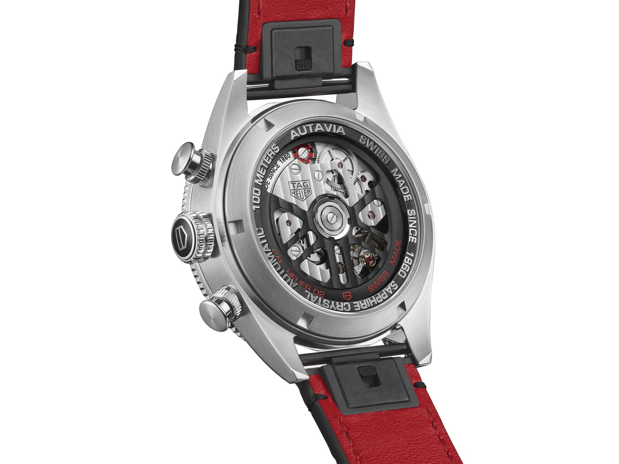 A caseback image of the A soldier image of the TAG Heuer Autavia Chronograph Flyback. 