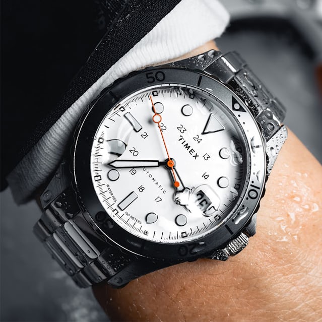 The timex Navi XL on a person's wrist. 