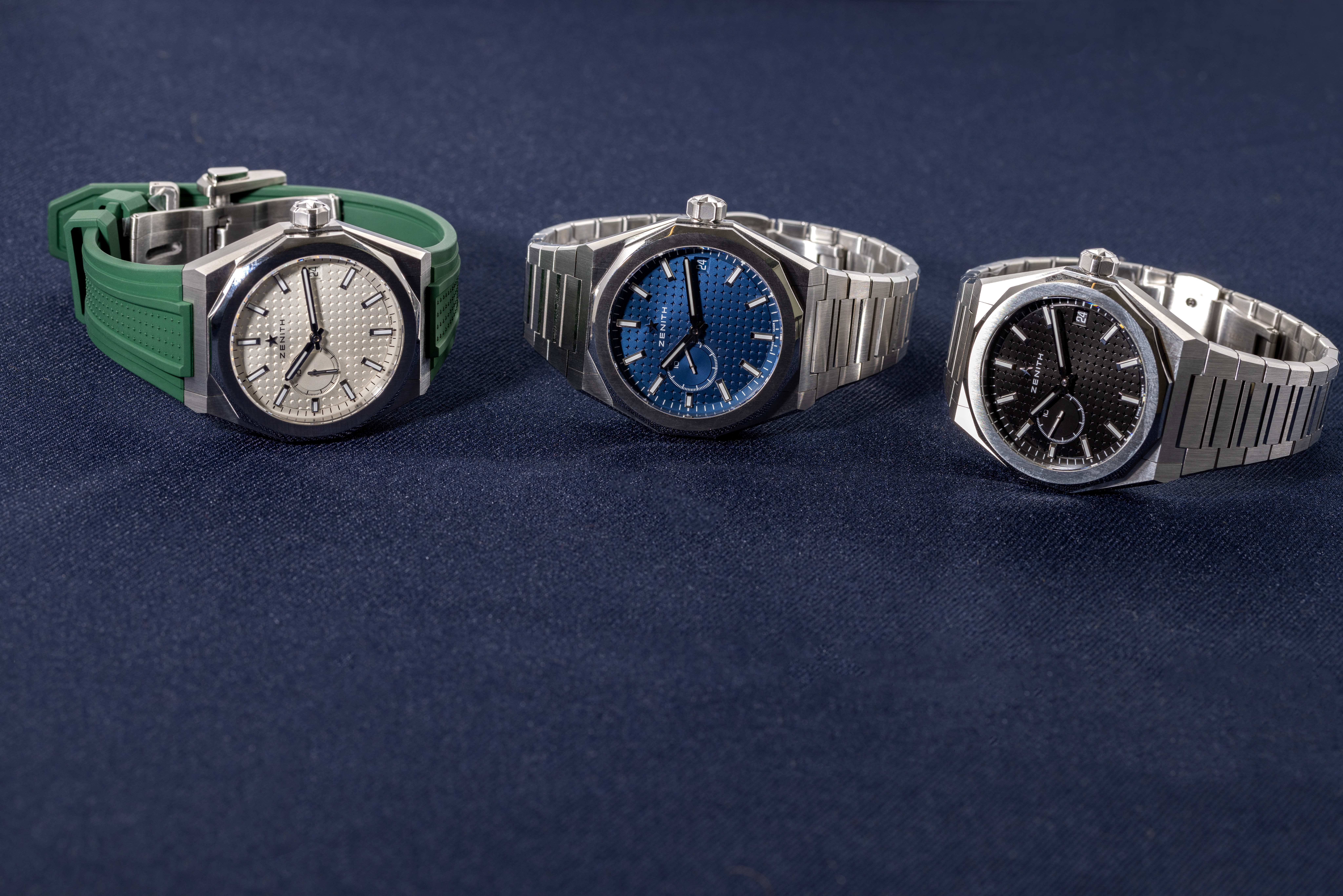 The three dial color options in the Zenith Defy Skyline. 