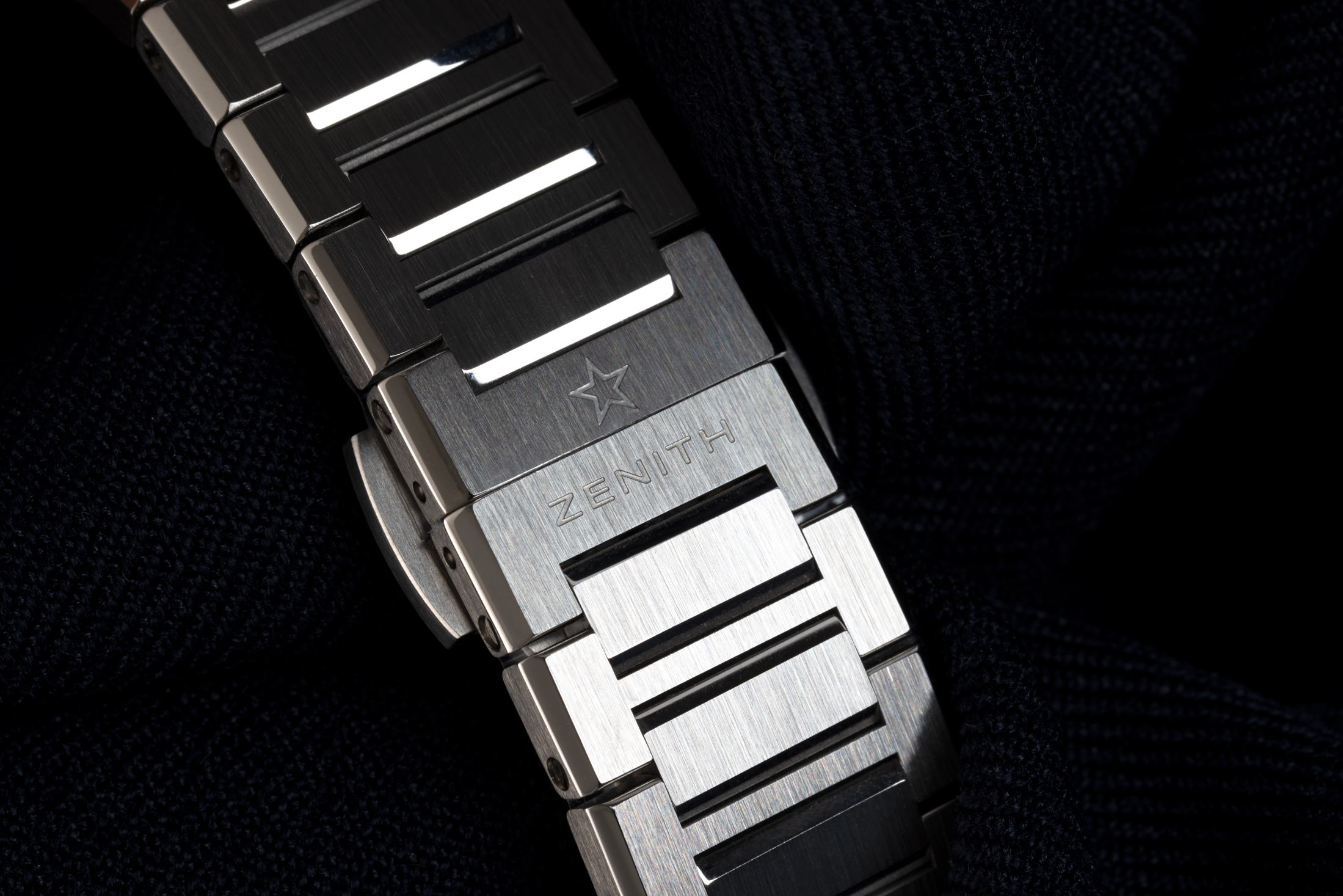 The clasp on the steel bracelet of the Zenith Defy Skyline.