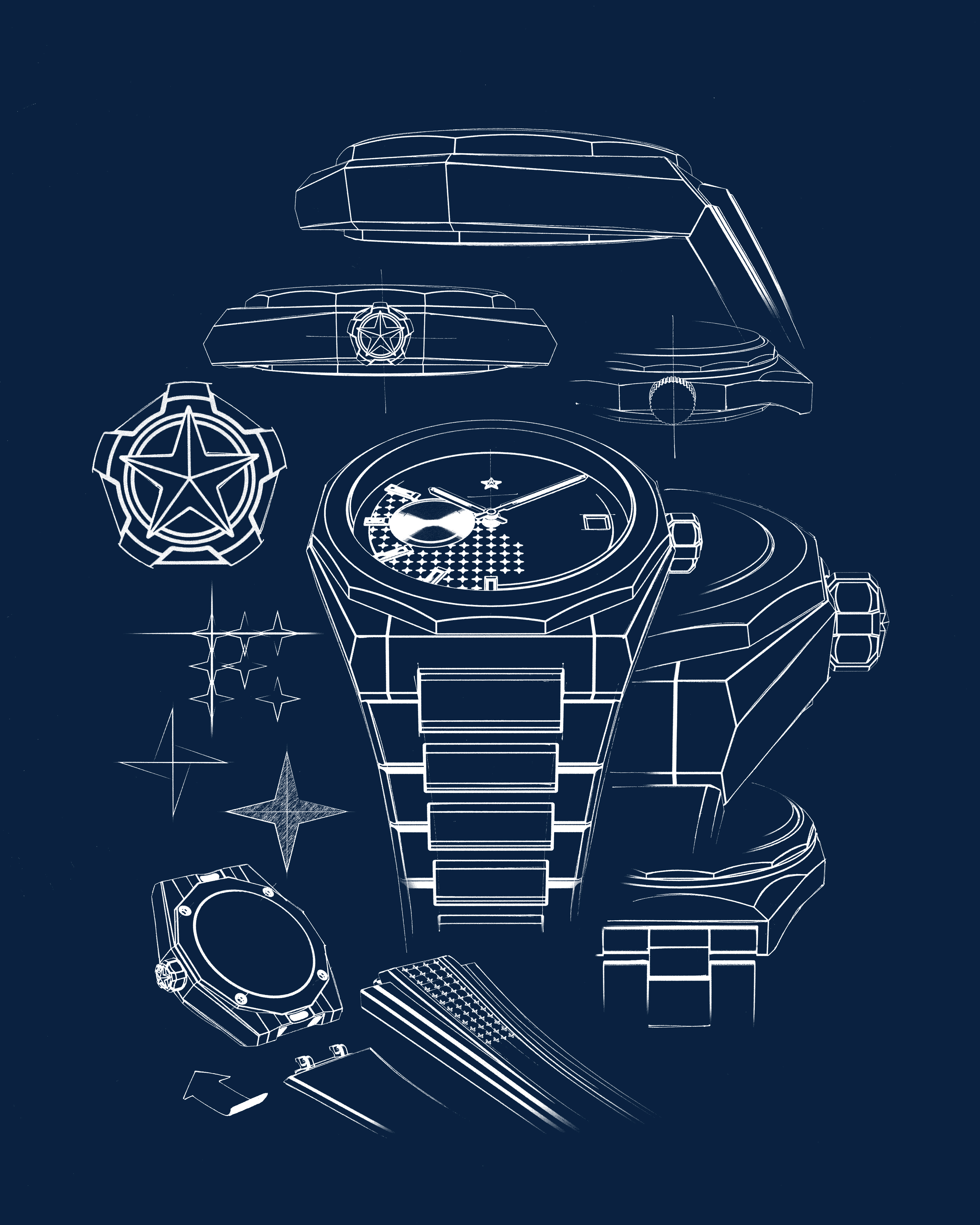 Sketches used by Zenith on the Defy Skyline. 