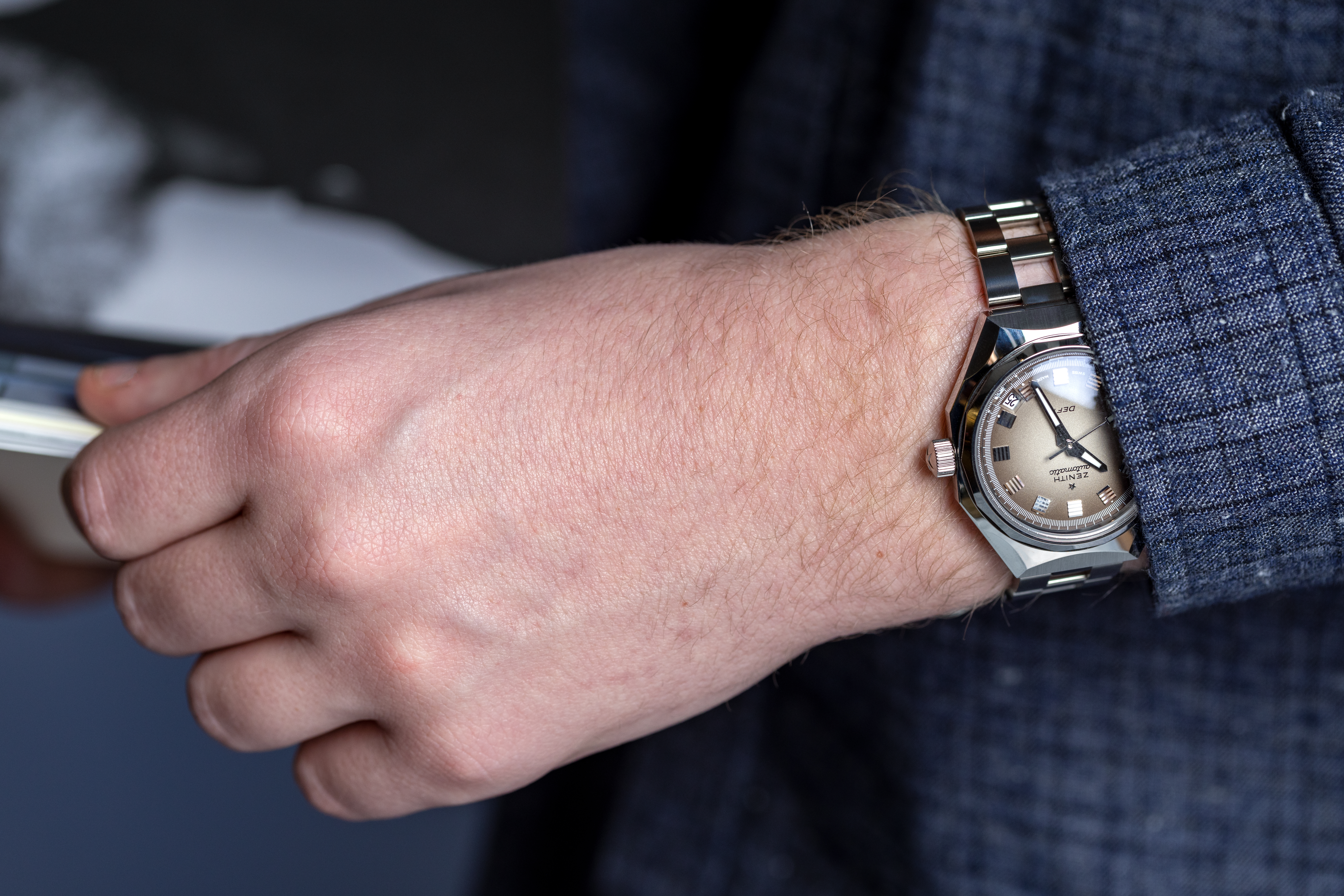 A man wears the Zenith Defy Revival A3642