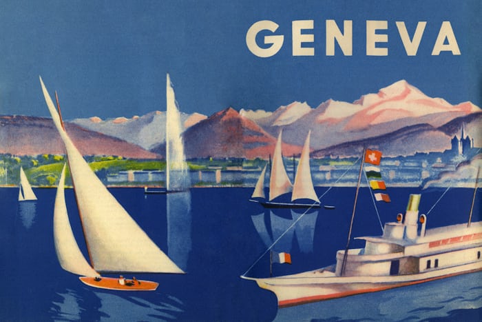 A vintage illustration with the word "Geneva" on it