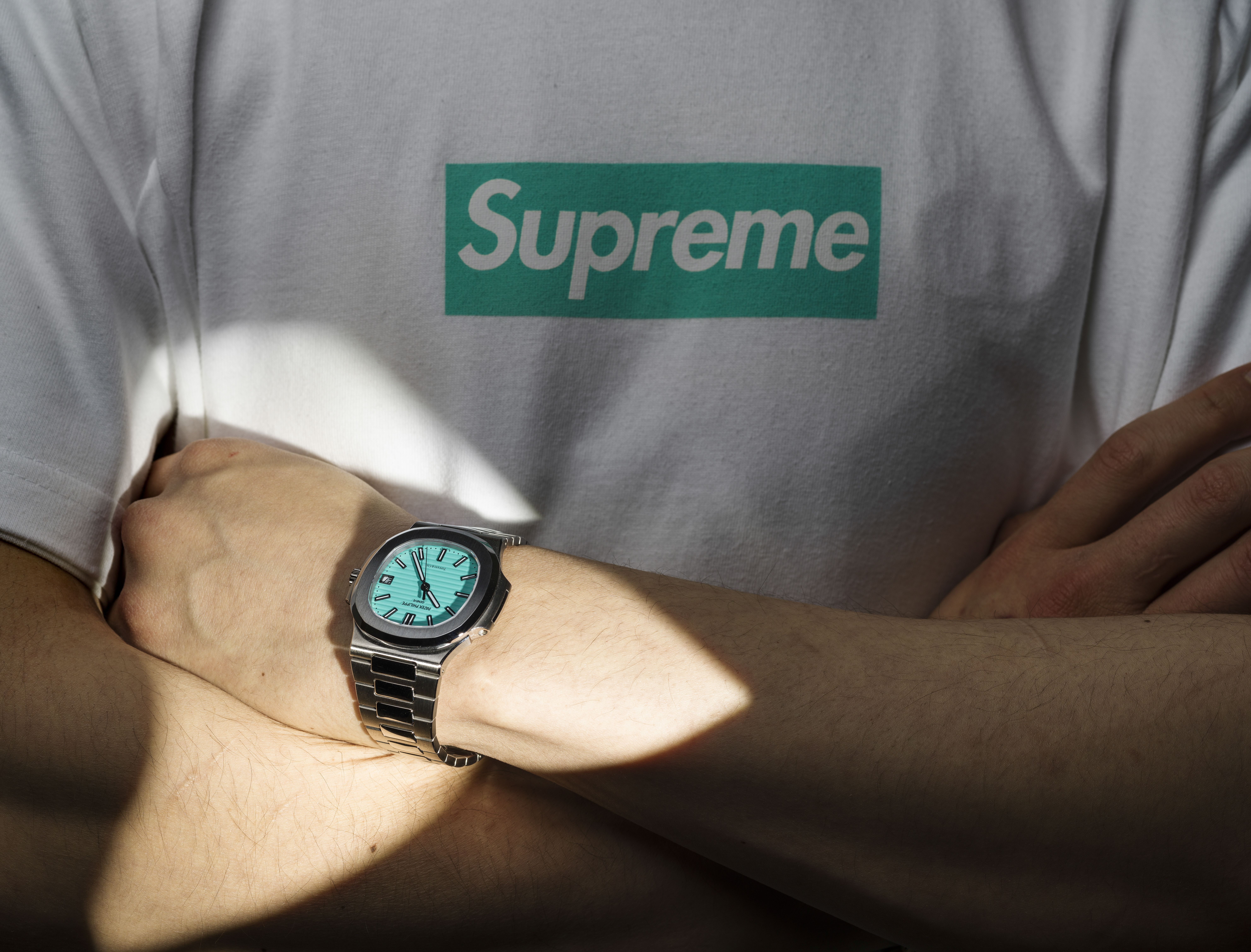 Zach Lu wears the Tiffany-Blue Patek 5711