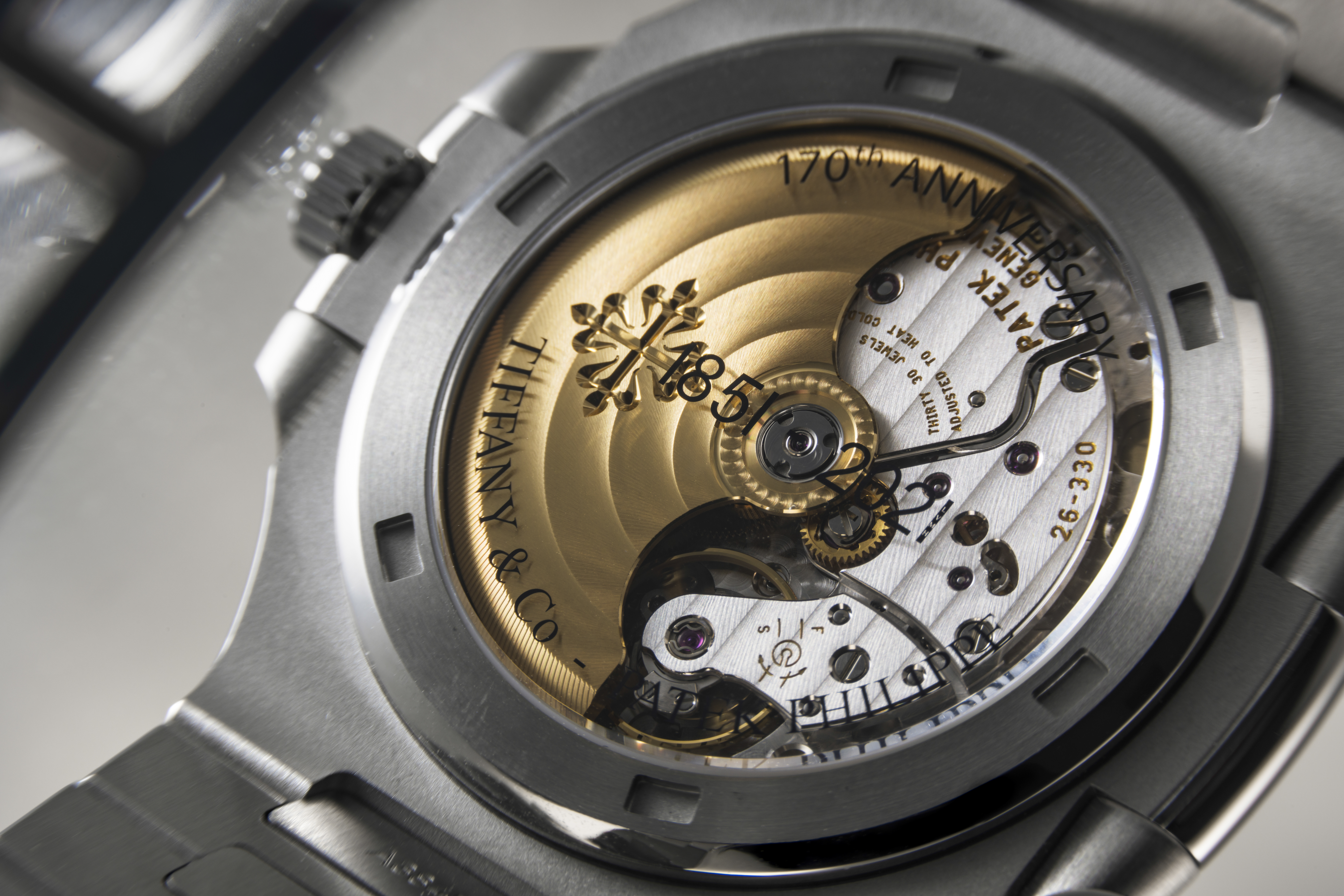 The caseback of the Tiffany-Blue Patek Philippe Nautilus 5711