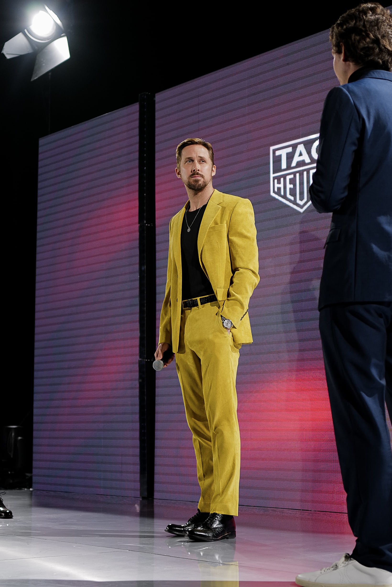 Ryan Gosling on stage at a TAG Heur event