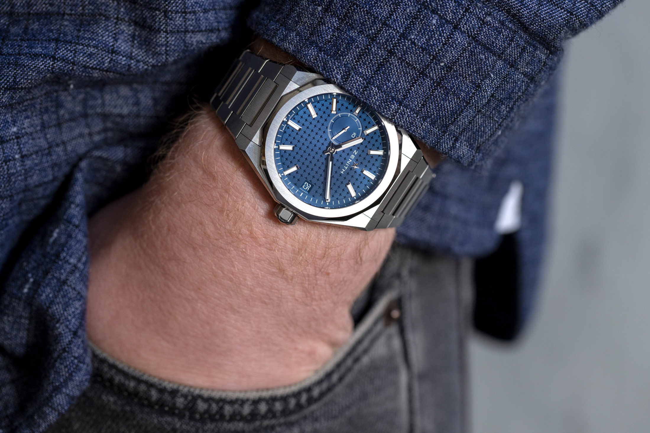 Zenith Defy Skyline on a man's wrist.