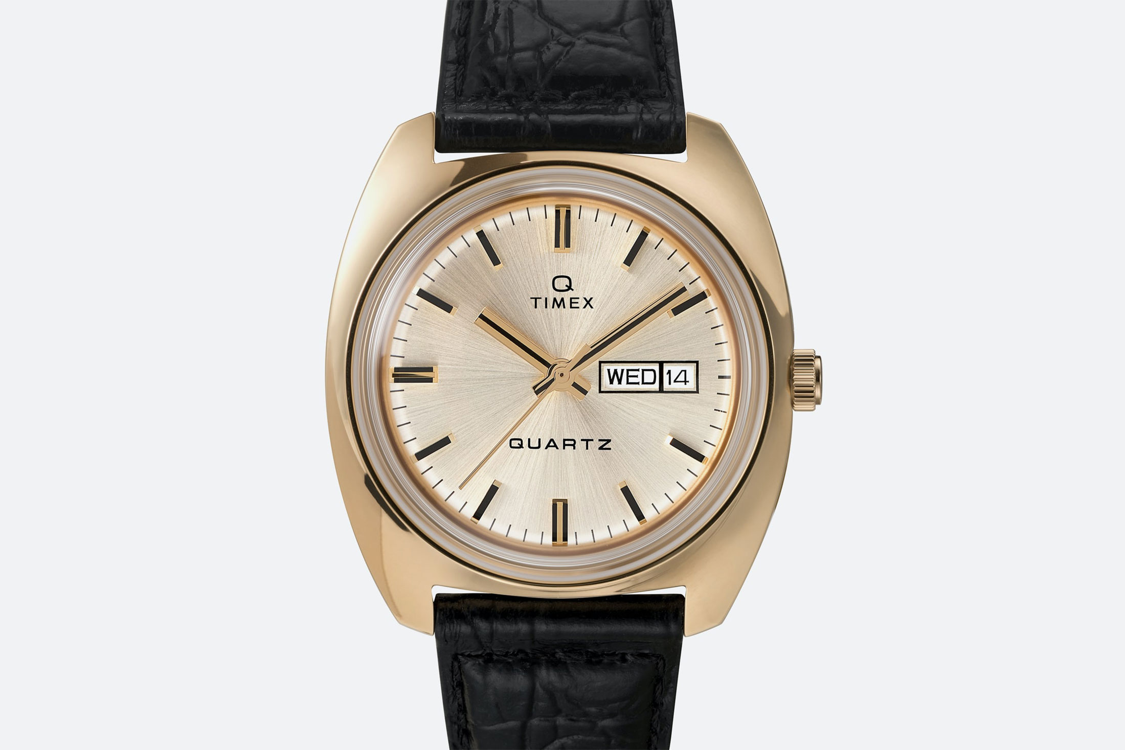 A Timex Q 1975 Reissue with a champagne dial