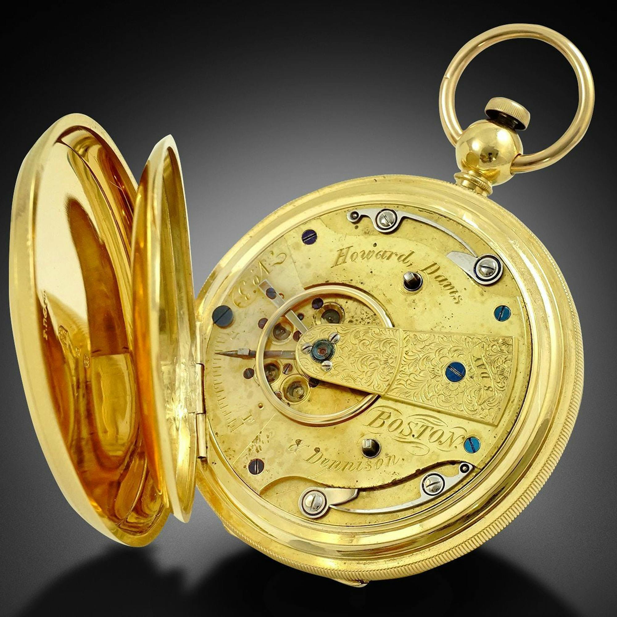 Early American pocket watch, Howard, Dennison & Davis, 1852. The balance is uncut brass.