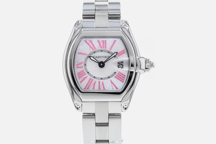 A Cartier Roadster with pink numerals