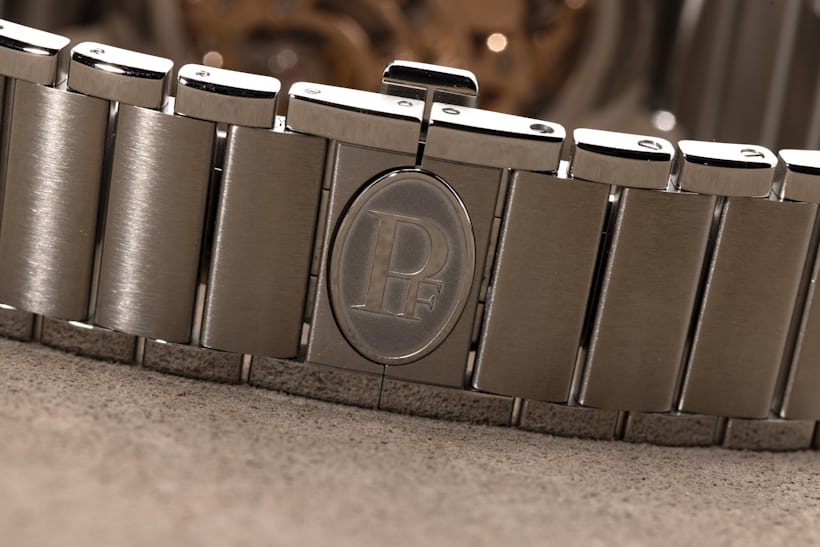 The platinum bracelet and buckle of the Tonda PF Split-Seconds