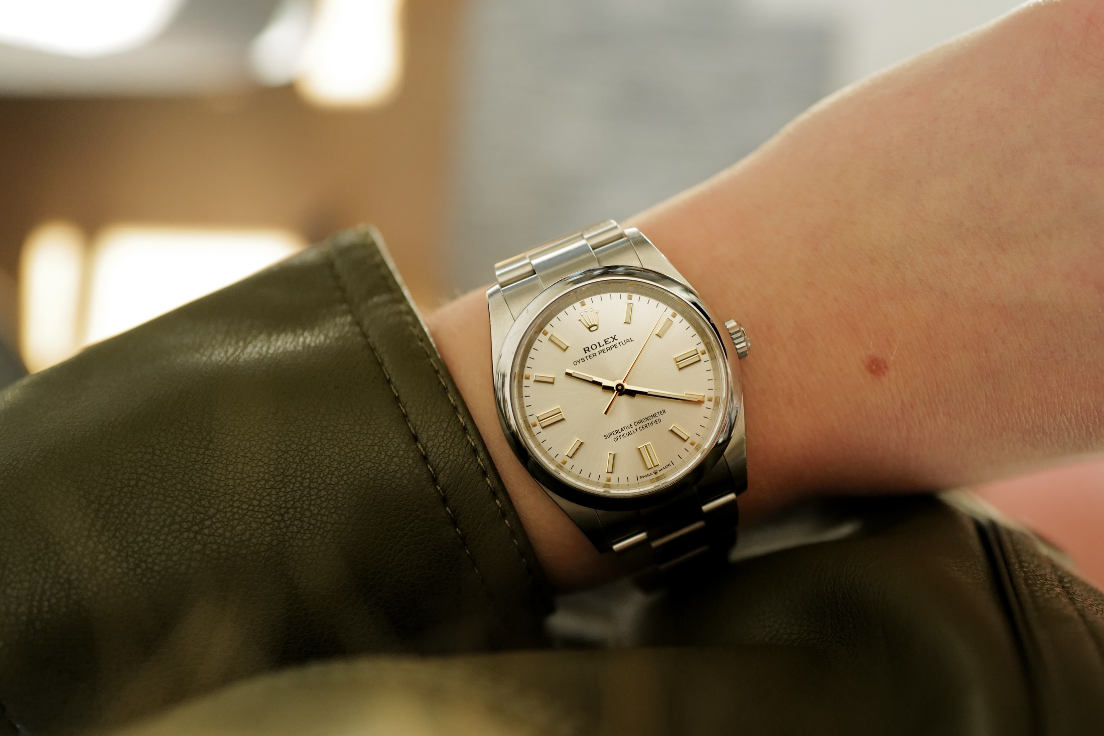 Rolex OP 36 Silver Dial on wrist