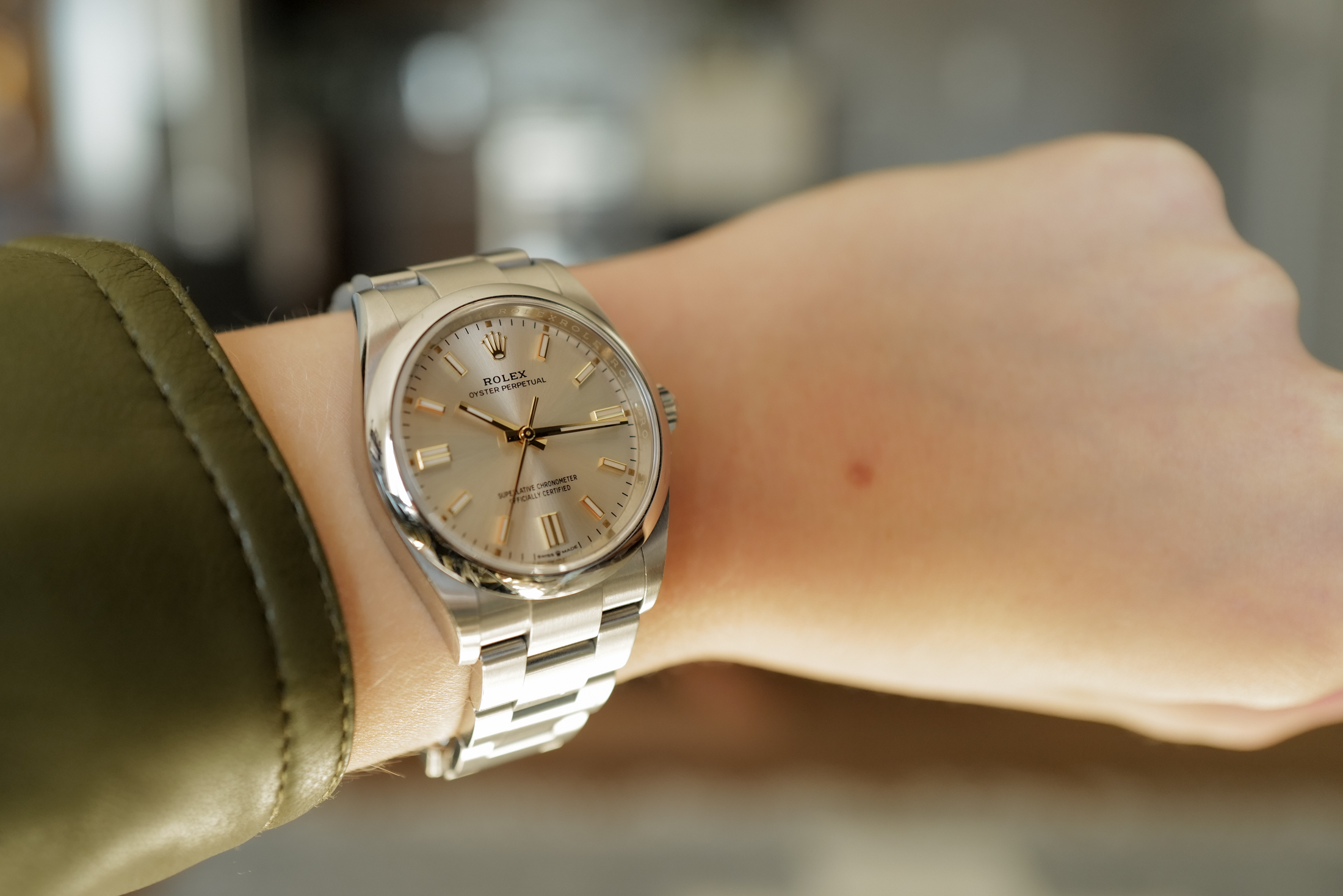 Rolex OP 36 Silver Dial on wrist