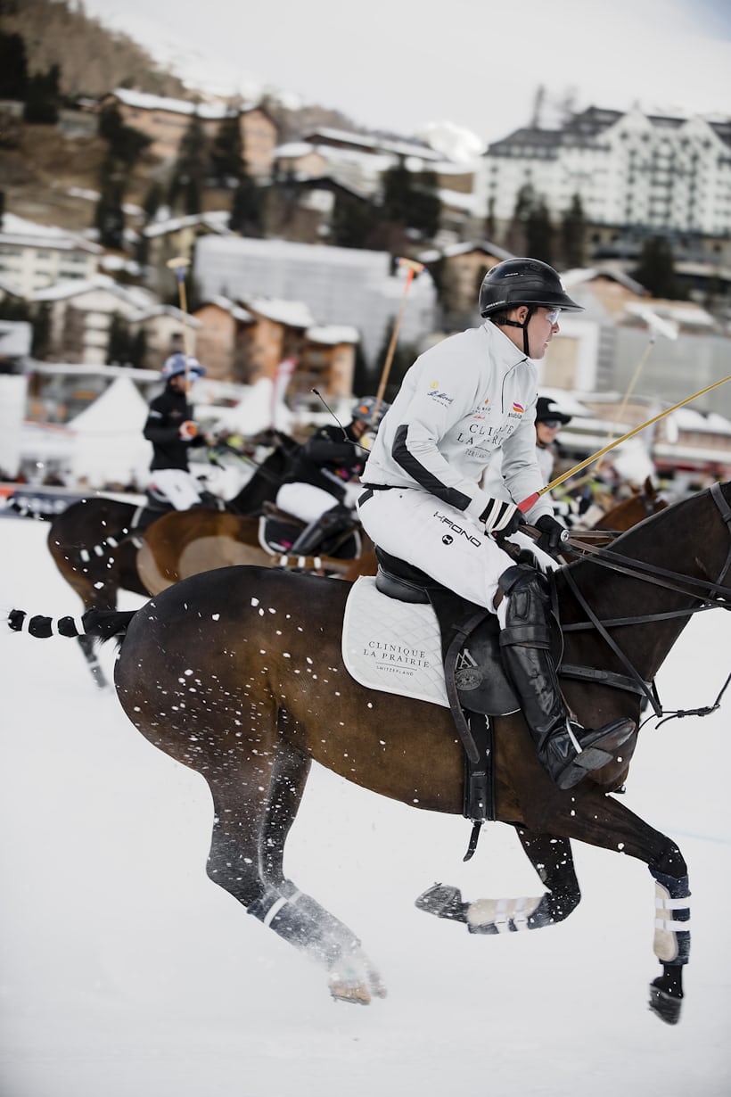 A person playing snow polo