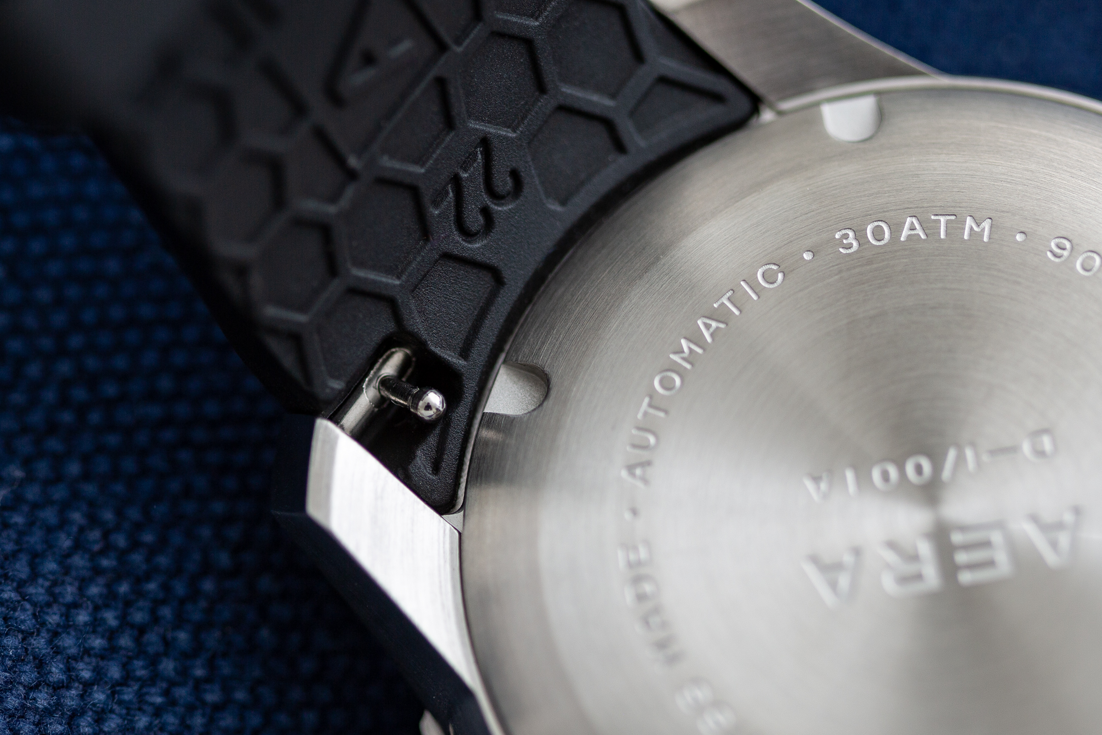 A macro of the quick release strap on the D-1. 