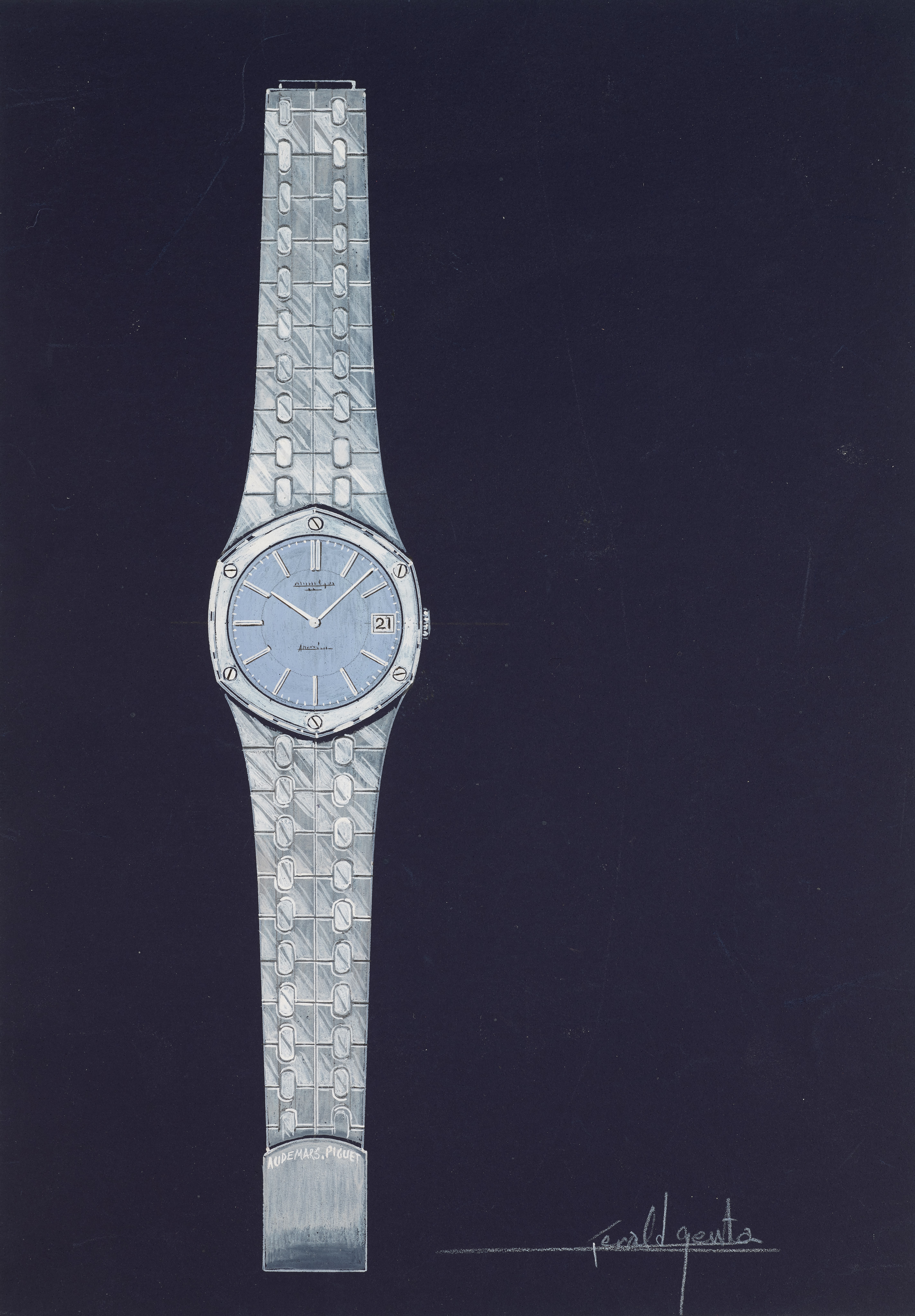 A Royal Oak sketch by Gerald Genta that was auctioned by Sotheby's.