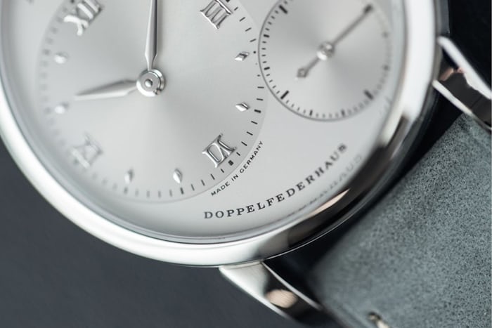 A close-up on the dial of a Lange 1
